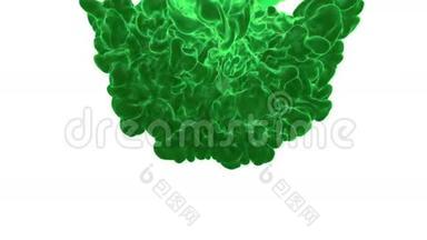 绿色烟雾或绿色墨水的抽象背景与阿尔法面具。 使用它作为背景，过渡或覆盖。 三维运动